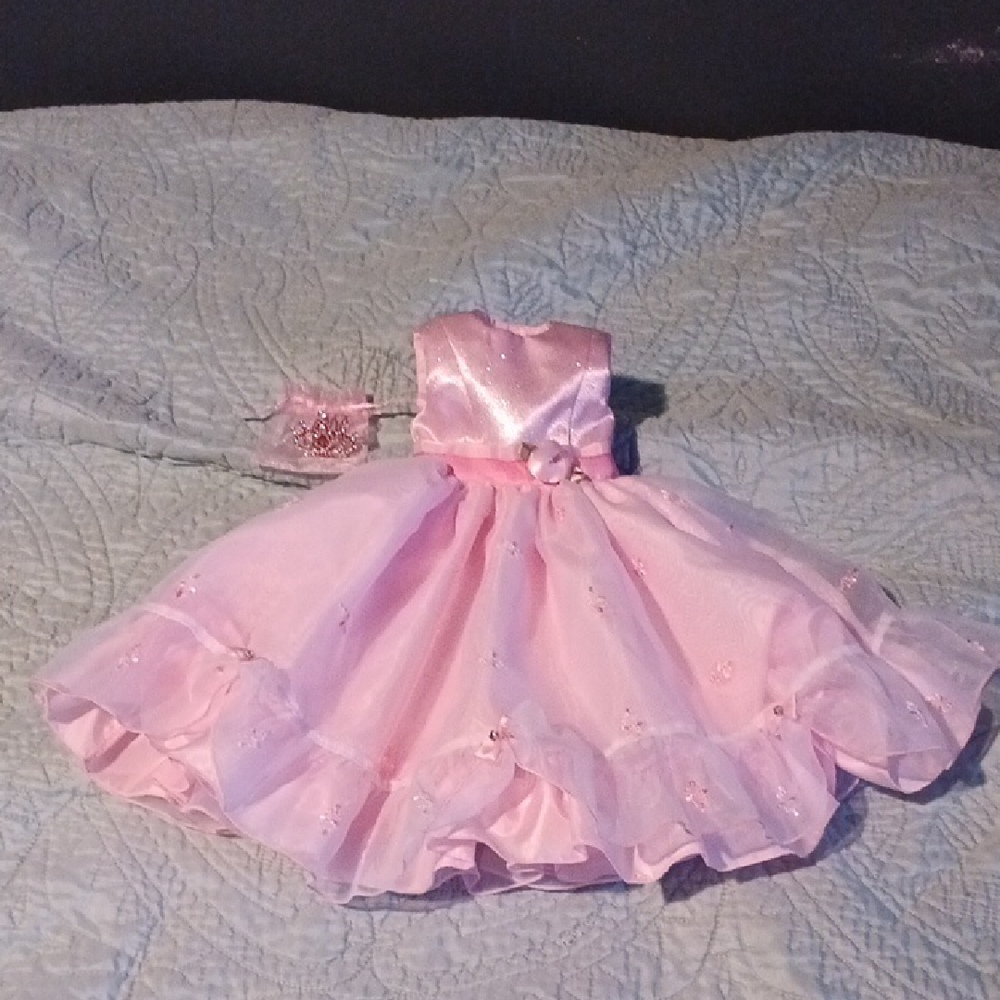 18" Doll Pink Ruffled Dress with Floral Details Will Fit American Girl Doll